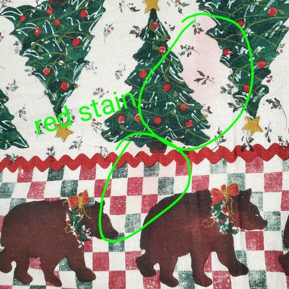 VTG Christmas Tablecloth Bear Moose Santa Snowman Country Farmhouse Cabin READ - Picture 10 of 11